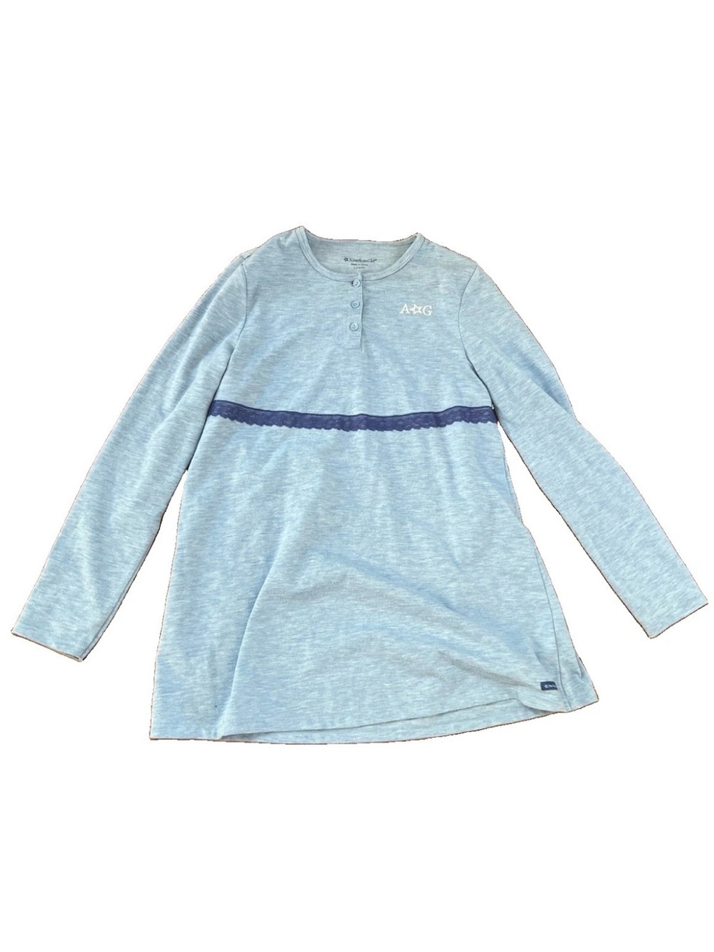 American Girl Nightgown Blue Long Sleeve sz L 14/16 Three Button Lace Detail